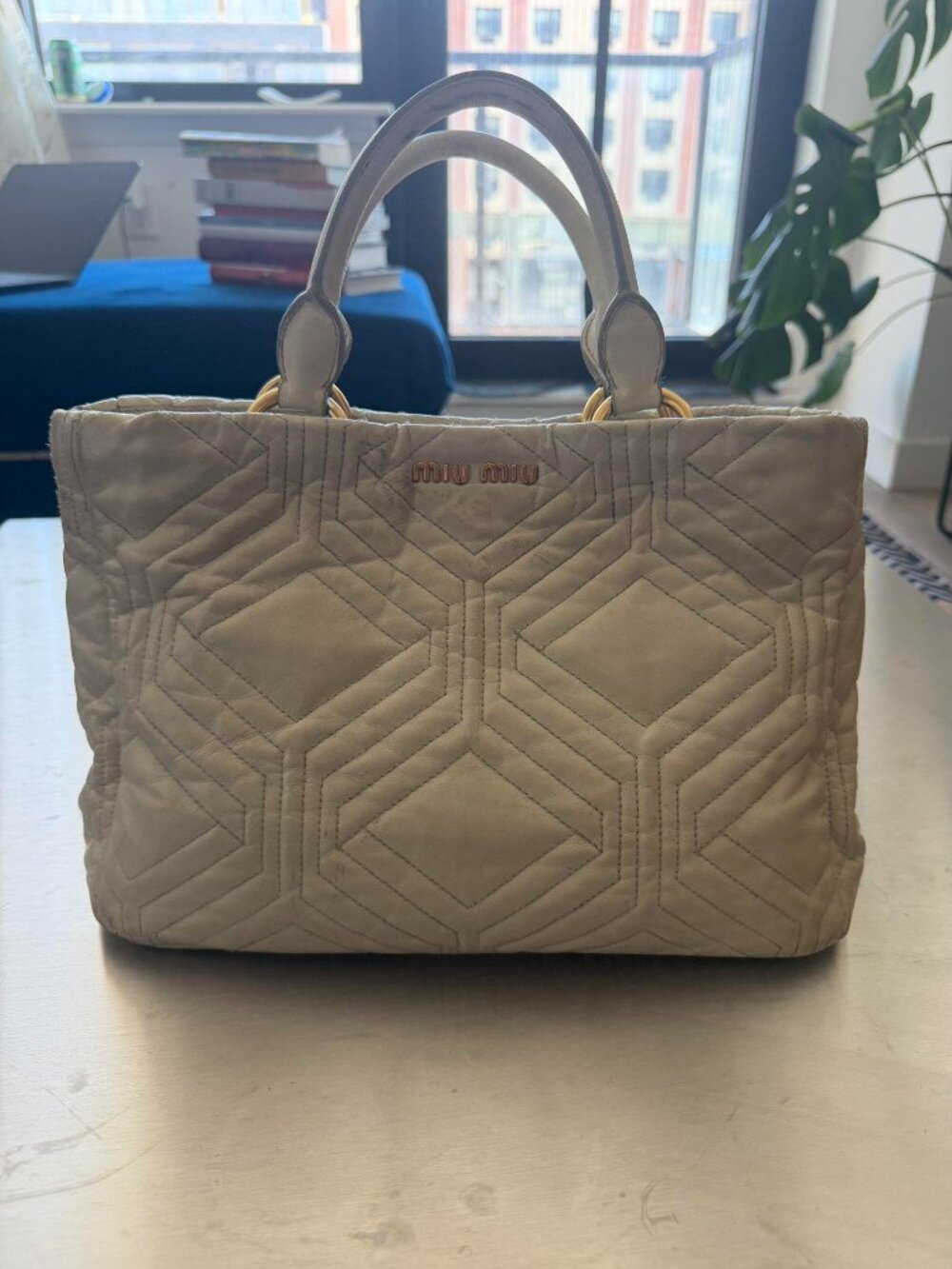 VINTAGE Miu Miu Matelassé quilted leather tote in Ivory